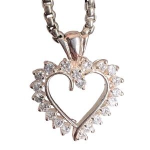 New Sterling Silver 925 Clear Cubic Zirconia Heart Pendant